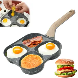 Non-stick egg frying pan, 4-hole egg pan, compact pan ideal for breakfast, medical-grade stone omelet pan with wooden handle. omelets, pancakes, crepes, sandwich toasting, easy cleanup, kitchen gadget, multi-purpose, compact frying pan