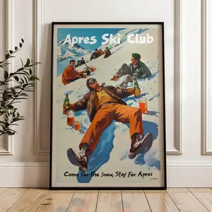 Drunk Apres Ski Cub poster, Vintage Austrian Poster. Artwork - Home Decor, Gift Print. Painting, Wall Art (No Frame)