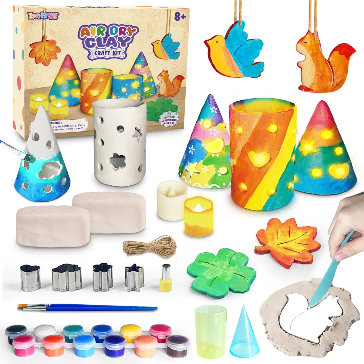 Air Dry Clay for Kids, Pottery Kit with Sculpting Tools, Make Your Own Luminaries&Ornaments, DIY Crafts Toys for Kids Gifts Ages 8-12