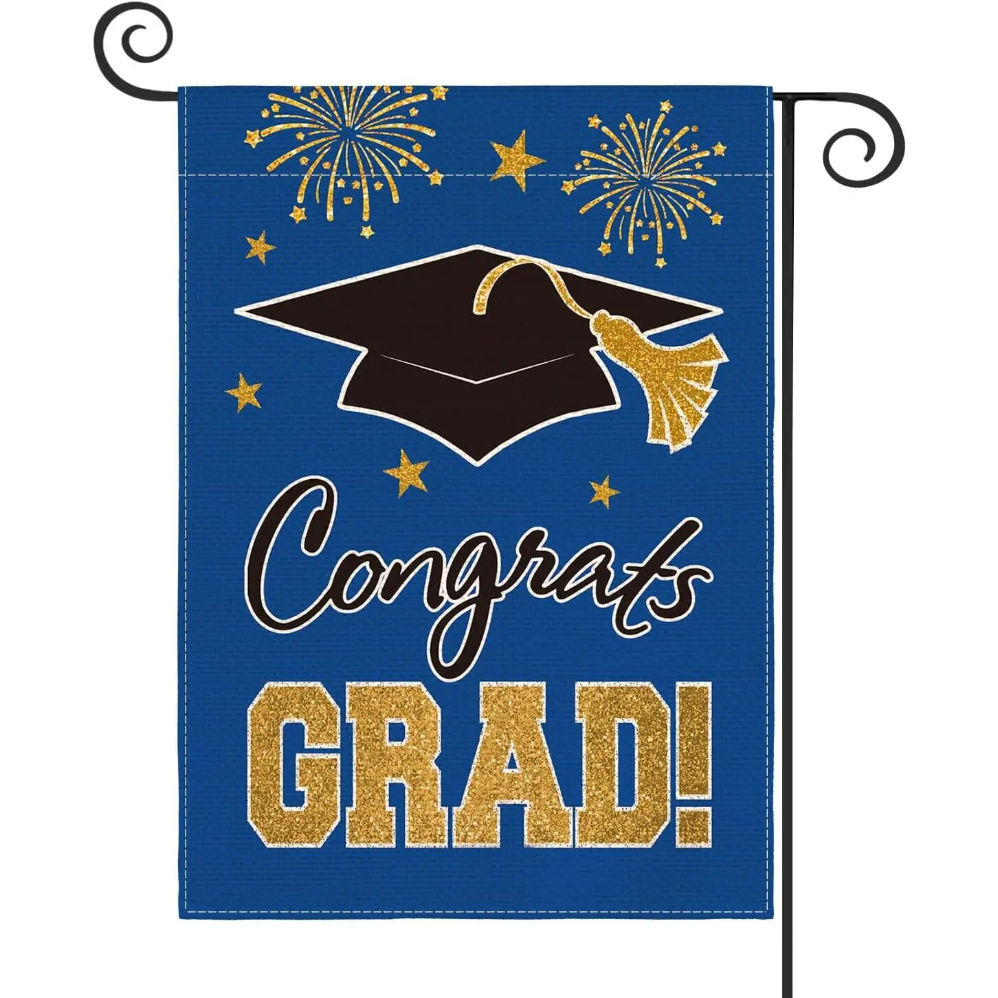 Class Of 2026 Congrats Grad Linen Garden Flag - 12x18 in Durable Double-Sided Linen, Vibrant Blue Outdoor Yard Graduation Decor (No Flagpole)