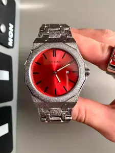 Sweet Cool Y2K Octagon Watch Silver Color Matte Case Band, Rose Minimalist Dial, Date Display Window, Unisex Punk Street Style