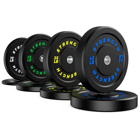 Bearbro Bumper Plates, Olympic Bumper Plates Set, 2-Inch Rubber Weight Plates with Steel Insert for Weight Lifting and Strength Training - Sold in Single, Pairs or Sets(20lb-260lb）)