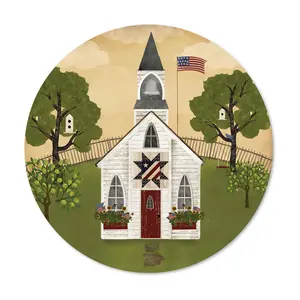 Courtside Market Americana Church 12"x12" Circular Wood Decor