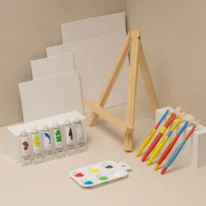 MEEDEN Acrylic Painting Brushes Set: 17 Piece Painting Kit with Wood Easel, 6 Colors 12ml Acrylic, 5 Brushes, 4 Canvas - Paint and Sip Kit for Adults Kids Students Artists Beginner Coloring Gift Book