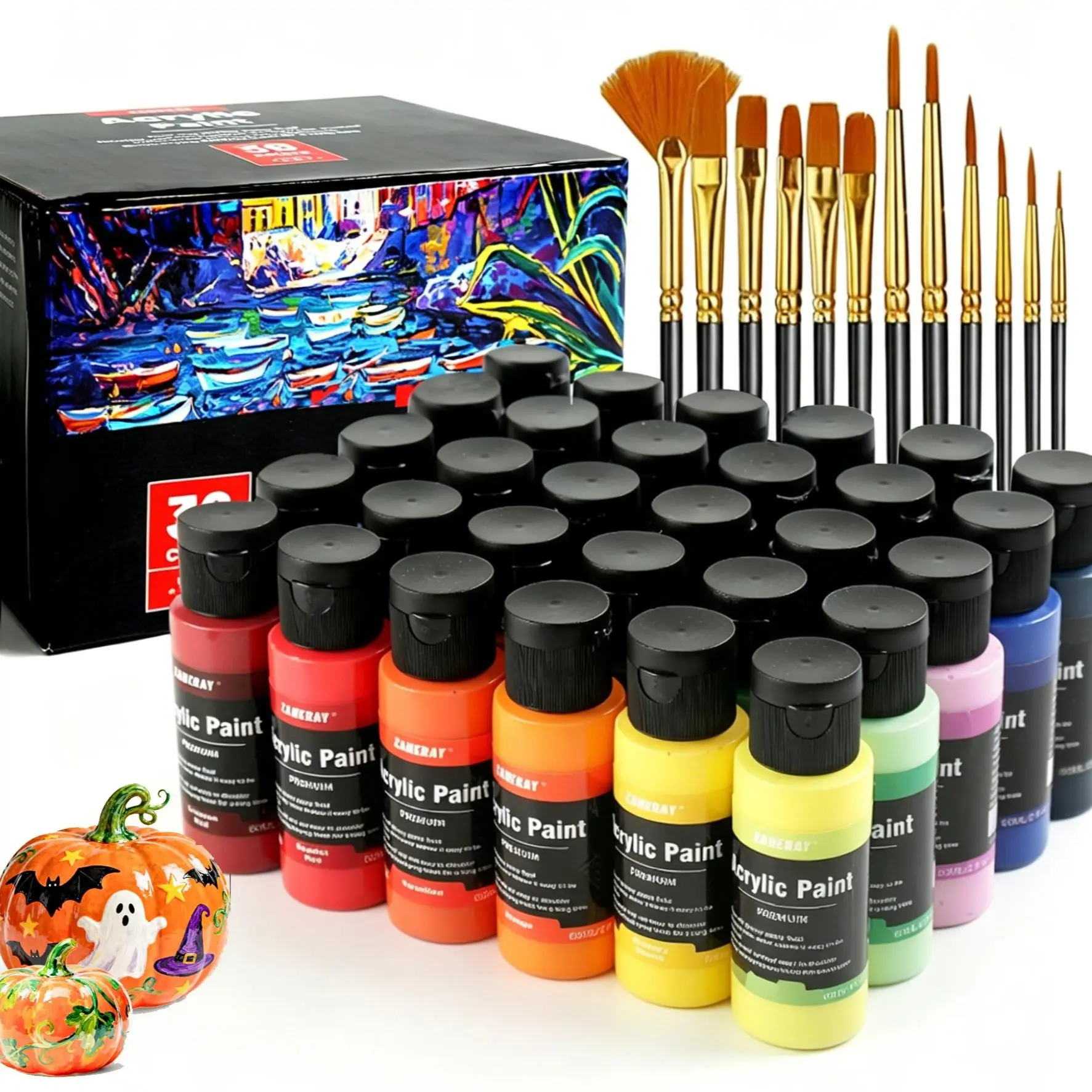 Unisex Classic 24-Color Rich Pigmented 2oz/Bottle Acrylic Painting Kit (24 Pack) with 12 Art Brushes, Non-Toxic Vibrant and Lasting Colors, No Battery Needed, Versatile Use for Canvas, Wood, Kids, Adults,familyfun