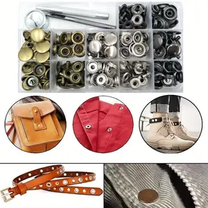 60 Sets of 15mm Metal Tri Color Quick Button Set: Comes with 3 Pieces of Installation Tools and A Storage Box for Easy Storage. The Artificial Leather Button Set Is Perfect for Making Clothing, , and Shoes, household sewing accessory snap