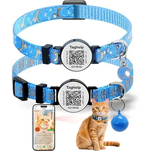 Breakaway Safety Cat Collar with QR Code ID Tag, 2 Pack Reflective Lightweight Kitten Collars – Silent Durable Collar with Online Pet Info Profile, Blue