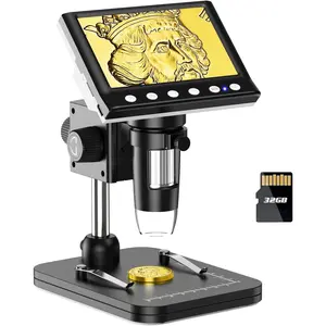 4.3" Coin Microscope, IPS Microscope for Adults, Coin Magnifier with 8 LED Lights, Windows Compatible, Include 32GB Memory Card