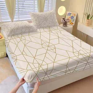 3-Piece Light Luxury Geometric Minimalist Fitted Sheet Set, Simple & Exquisite Style, Decorative for Bedroom, Ideal for Gifting, Skin-Friendly Soft & Comfortable Fabric, Suitable for All Age Groups