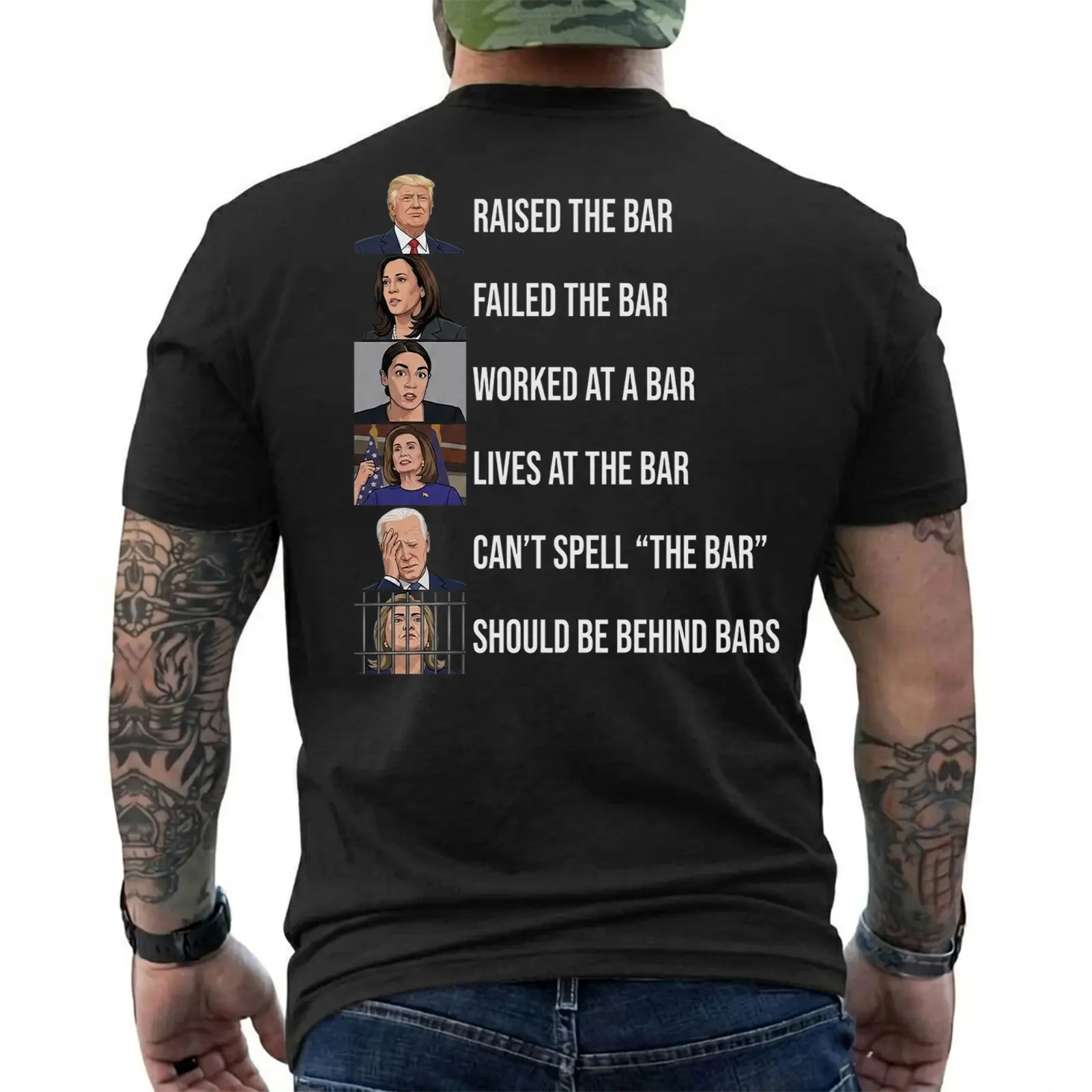 Raised The Bar Funny Political T-Shirt for Men, Conservative Humor Graphic Tee, Election Meme Shirt, Patriotic Gift for Dad, Husband, Veteran, Republican Supporter Tee, Short Sleeve Printed Graphic Shirt, Daily Casual Cotton Menswear