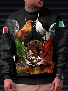 New Men's Mexican Style Casual Outdoor Sports Sweatshirt, All over Print Holiday Top, Regular Fit, Perfect for Parties & Outdoors