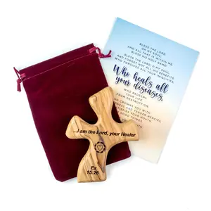 Olive Wood Clinging Cross – "I Am the Lord Your Healer" | Handmade in Bethlehem
