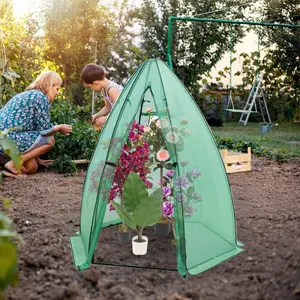 GAOMON 54”X 54”x 71”Portable Greenhouse for Winter Gardening with Zippered Door Mesh Window- Transparent PE Pop Up Plant Protector Cover for Heat Preservation in Backyard