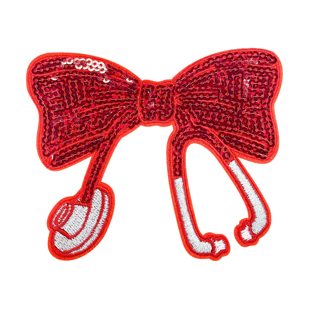 3.9 inch red sequin bow DIY embroidery patch sticker - shiny fashion decoration for clothes, bags, hats, etc. |TikTok USA Shop Fashion Patch Viral Selection for Fashion Lovers
