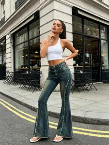 #TikTok #Viral #FYP #SummerOutfit Y2K street sweet & cool frayed flared jeans. Distressed washed stretch pants, slim and versatile. Great for city strolls and café looks.