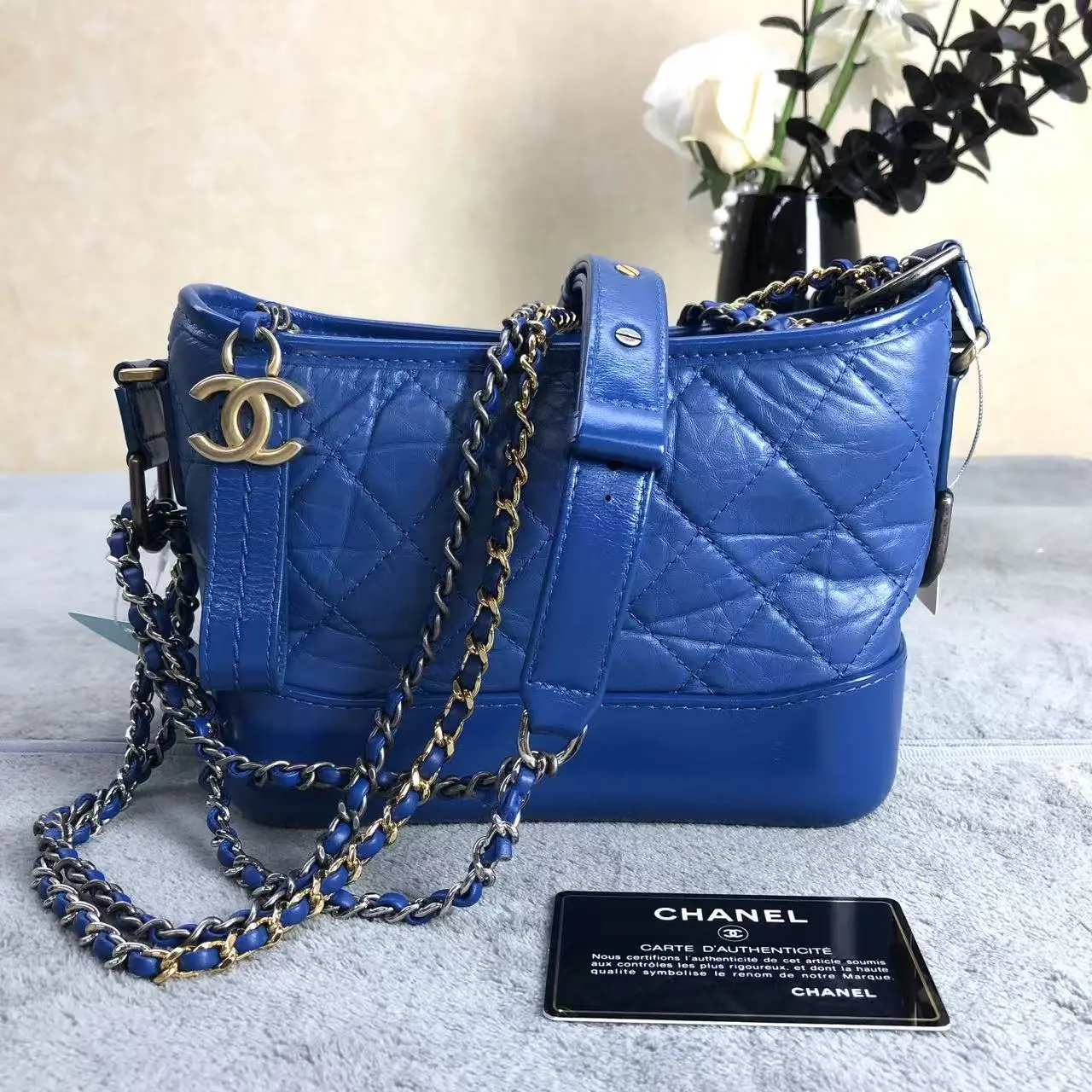Pre-owned CHANEL leather Crossbody Bags [Week 23 WUTW] Gabrielle Bright Blue Quilted Aged Calfskin Crossbody Bag 001030