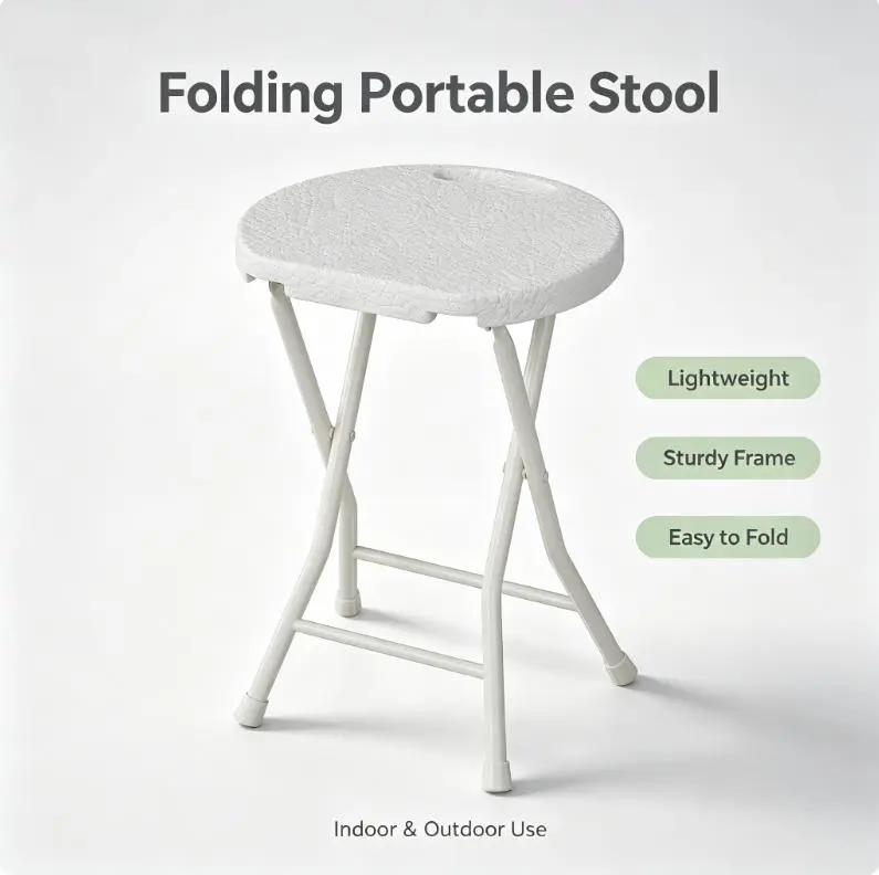 Folding Stool, Backless 18-Inch Stool, Portable with Handle, Foldable Bar Stool, Anti-Slip Feet, 600Lbs Capacity, for Bar Stools Kitchen Home Indoor and Outdoor Use