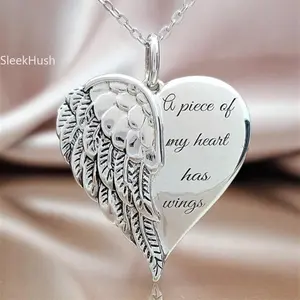 Dainty Minimalist Stainless Steel Angel Wing Heart Pendant Necklace, Guardian Angel Charm for Women, Sports & Outdoor Protective Gear Accessory, Christmas Birthday Gift