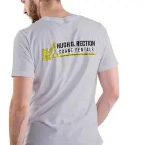 Menswear T-Shirt - Unisex Short-Sleeve Cotton Clothes, Soft Round Neck, Breathable Casual Tee with "Hugh G Rection Crane Rental" Funny Graphic