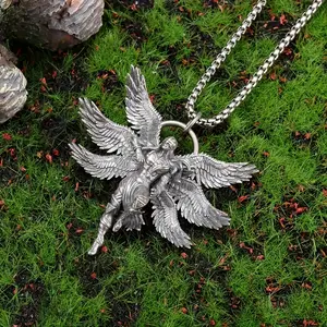 Silver Angel Pendant Necklace for Men Women Lucky Charm Jewelry Gift
