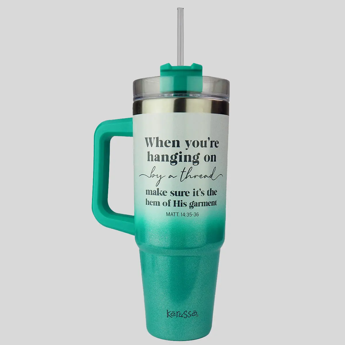 Kerusso 30 oz Stainless Steel Mug with Hemmed Straw, Plastic Accents, Car-Ready Size, Cupholder Fit, and Faithful Message