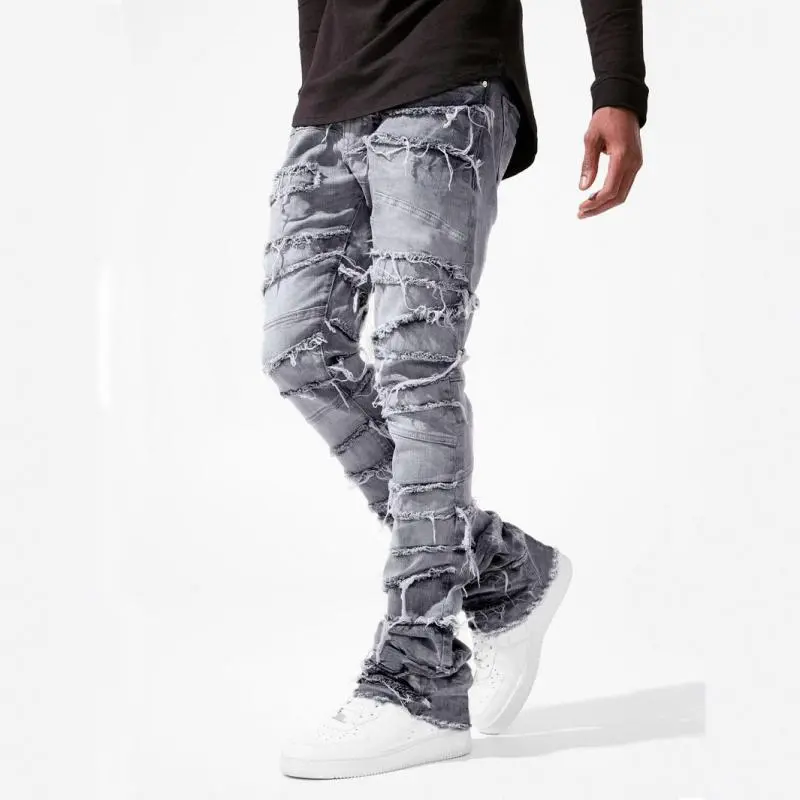 New Arrival Menswear Denim Pants - Men's Stretch Straight Move-Friendly Jeans, Fashion Patch Streetwear Style 83102