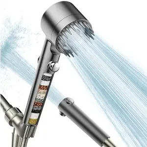 【Local Shipping】High-Pressure Chrome Shower Head with Pause Switch | 3 Spray Modes & Massage Silicone Jets | Chlorine & Hard Water Filtration | Adjustable Angle Bracket | Handheld Shower Wand with Shut-Off Button