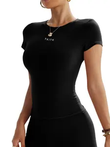Women's Tkitk Sk Seamless T-Shirt, Dual-Layer Short Sleeve Yoga Top, Ideal for Parties, Running, Fitness, Daily Wear, Cycling
