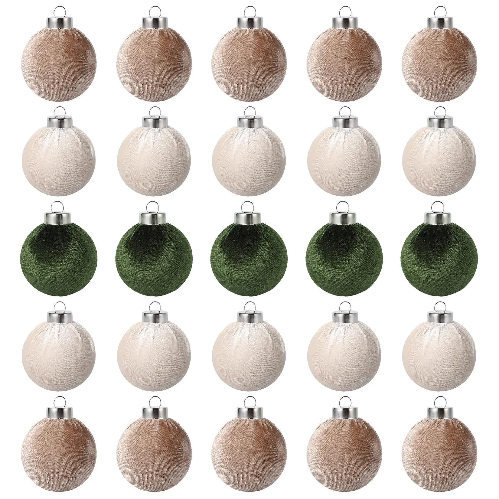 GARVEE 25-Pack Christmas Decorations Gift Set, 2.36in (6cm) Shatterproof Plastic Velvet Balls for Xmas Tree Home Holiday Decor, Green Brown