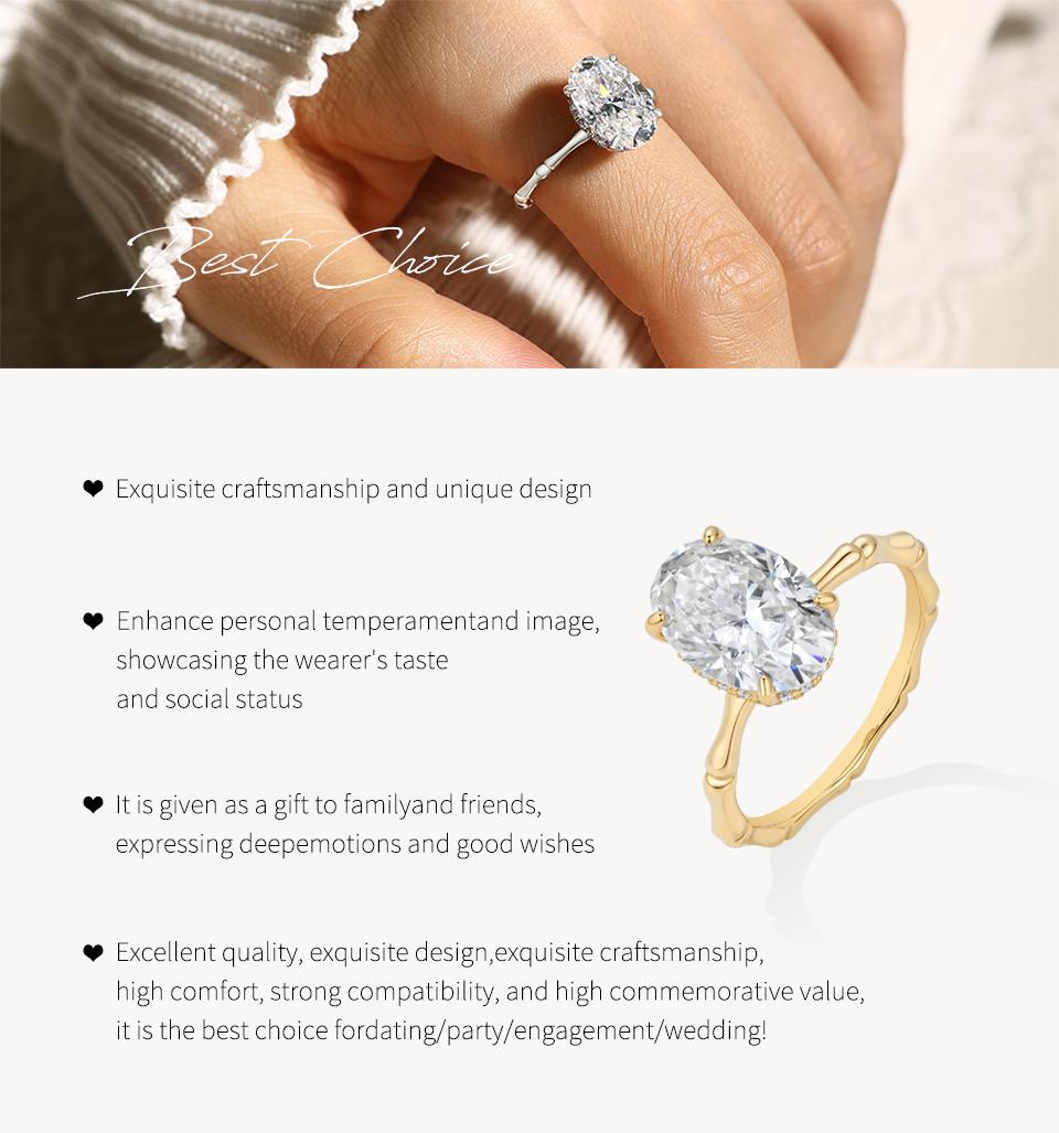 ATTAGEMS Bamboo Design 4.5CT Oval Cut Lab-Grown Moissanite Ring for Women 18K Gold Plated Ring Engagement & Wedding Rings Anniversary Gift Fine Jewelry New R431 tiktokshopbacktoschool