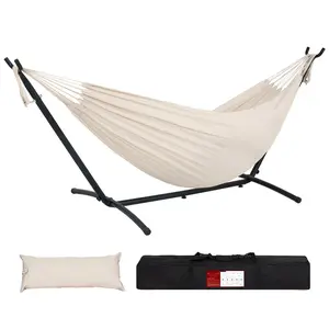 GAOMON Hammock with Stand for Outside, Heavy Duty Space Saving Steel Stand with 500 lb Capacity,Double Hammock with Portable Carrying Bag, Patio,Yard, Beige