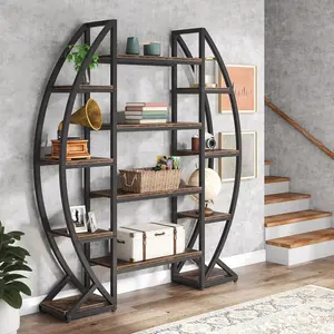 LITTLE TREE Bookshelf, Oval Triple Wide 5 Tiers Etagere Bookcases, Minimalist Oval Look, Industrial & Modern Charm, Industrial Display Shelves for Living Rooms, Bedrooms, and Home Offices,