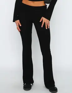 Women's Flare Skinny Pants Fold Over Leggings Stretch Bootcut Bell Bottom Slim Fit Yoga Pants Y2k Joggers