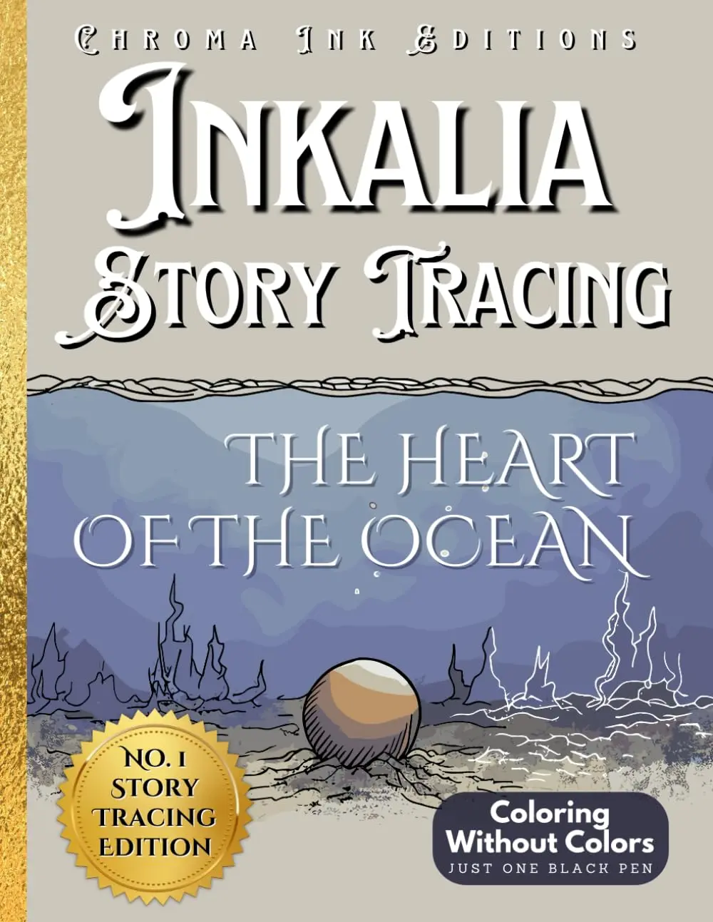 Inkalia Story Trace: The Heart of the Ocean English Ink Tracing Book - Relaxing Sea Tale, Bold Illustrations, Traceable Designs, Mindfulness & Creative Flow, 1-Sided Pages, 1 Black Pen, No Colors Needed, Perfect Gift for Ocean Lovers, All Ages