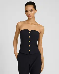 Express Editor Studio Stretch Twill Strapless Gold Button Front Tailored Tube Top
