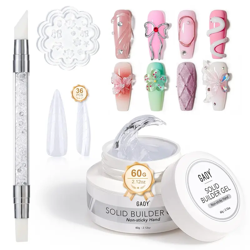 GAOY 60g 3D Sculpting Gel for Nails Carving Modeling and Extension, Clear | Non‑Sticky Hand, Solid Builder Hard Gel, UV Light Cure, Salon & Home DIY Nail Art