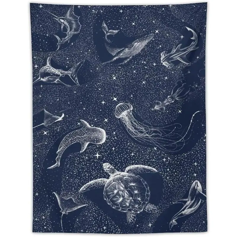 Shark Whale Turtle Cosmos Tapestry flagTapestry Wall Hanging Curtain Decor Bedroom Home Living Room Wall Art Tapestries 30"x40" Starry Sky Pattern Decoration Decorative Size bedroom decor tapestry mens room decor