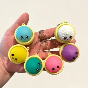 Mini Shiny Dumpling Keychain Charm, Colorful Cute Stress Relief Toy, Fun Food Shape Pendant, Plastic Dumpling Spring Press Decompression Style, Perfect for Parties and Gifts