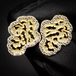 925 Sterling Silver High-End 14K Real Gold Plated Nugget Hip Hop Screw Back Iced Earrings Unisex Female Male Casual Elegant luxury Jewelry Accessory