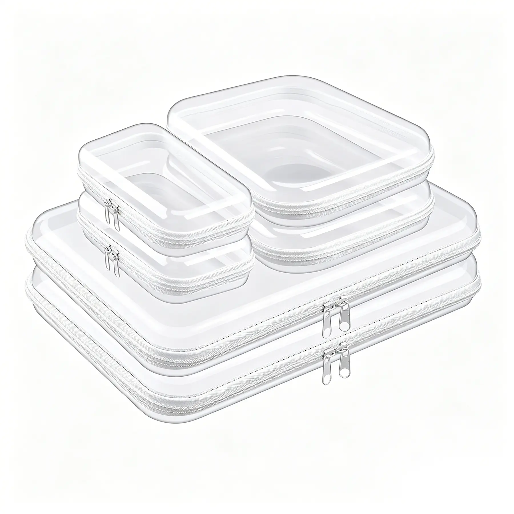 3/6 Pack Clear Hard Shell Zipper Case, 1.2mm Heavy Duty Crush-Proof Diaper Bag Organizer Pouches, TSA Approved Travel Makeup Bag for Toiletries & Electronics, (2L, 2M, 2S) Multi-Size Storage Set，