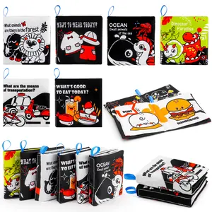 (6 count)Soft Cloth Books Baby Books Bath Books 6-Pack For Baby Infant Toddler Kids Crinkle Squeaky Washable Chewable Non-Toxic Early Educational Giftable