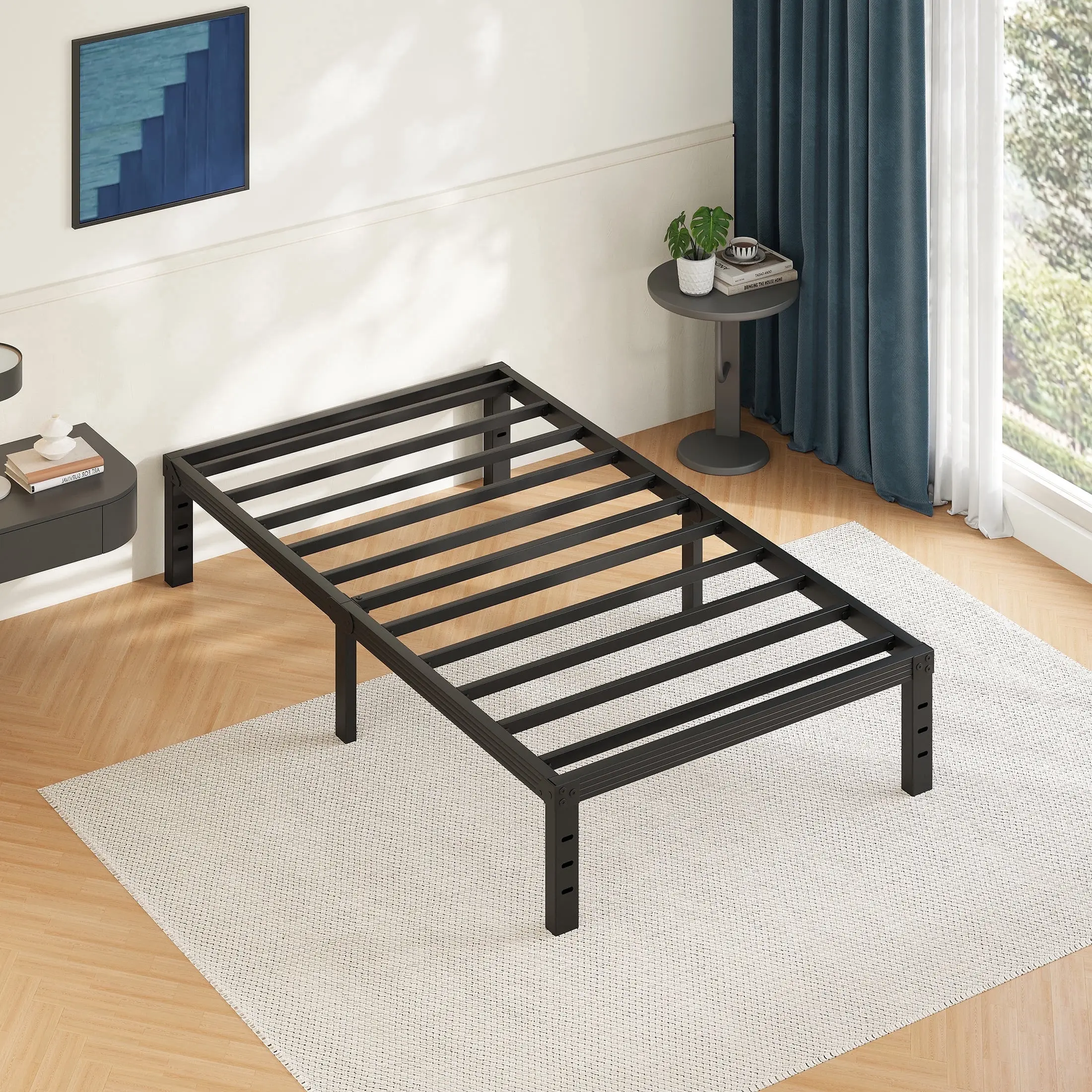 14 Inch Twin Bed Frame - Sturdy Metal Platform Twin Size, No Box Spring Needed, Heavy Duty, Easy Assembly, Strong Bearing Capacity, Under Bed Storage, Black