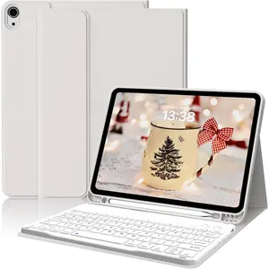 Keyboard Case for iPad Air 11 Inch (M3/M2) 2025/2024, iPad Air 5th/4th Generation 10.9 Inch 2022/2020, Stand Folio Slim Cover with Pencil Holder, Detachable  Keyboard, Gray White