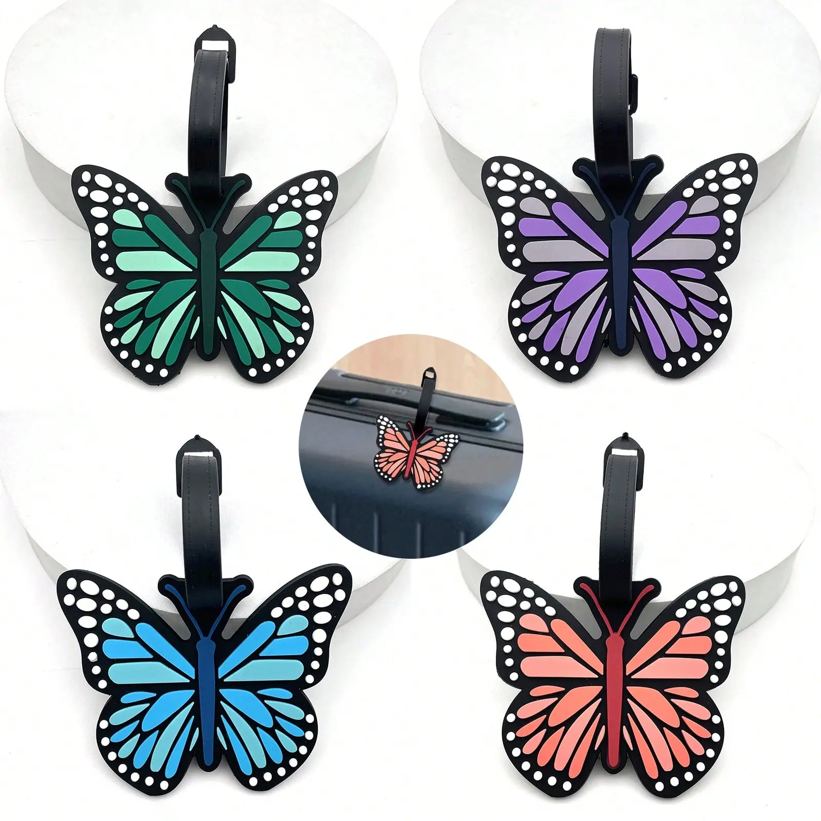 Vibrant Multicolor Rubber Silicone Luggage Tags - Customizable Cute Butterfly Design, Personalized for Quick Identification, Work Travel School Accessories (Luggage & Bags Charms), Outdoor