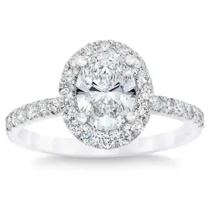 2 3/4Ct Oval Diamond Halo Engagement Ring in 14k White Gold Lab Grown