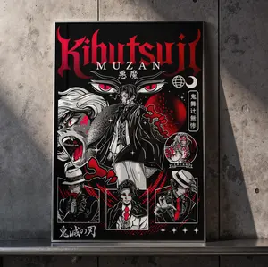 Kibutsuji Muzan Demon Slayer Poster – Dark Anime Villain Wall Art, Red Black Aesthetic Manga Panel Print, Kimetsu no Yaiba Gothic Decor, Otaku Gift (poster only, no frame)