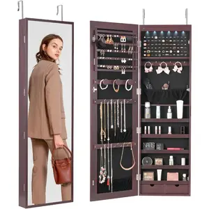 VEVOR Mirror Jewelry Cabinet, 42.5 - inch Tall, Full - Length Mirror with Storage, Wall Mount/Over the Door Jewelry Armoire Organizer, Rounded Design, Lockable with 2 Keys and a Travel Organizer, WhiteVEVOR Super Brand Day