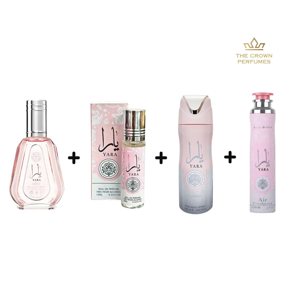 Lattafa Yara Women's Fragrance Set – Includes Yara 50ml EDP + Yara Air Freshener + Yara Deodorant + Yara Perfume Oil – Luxurious Scent Collection
