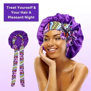Curly Hair Shower Cap Sleeping Hair for Protecting Hair from Damage/Breakage Cute Bow Design Adjustable for Long/Curly/Wavy Hair Sleep for Natural Hair Protection (Purple)