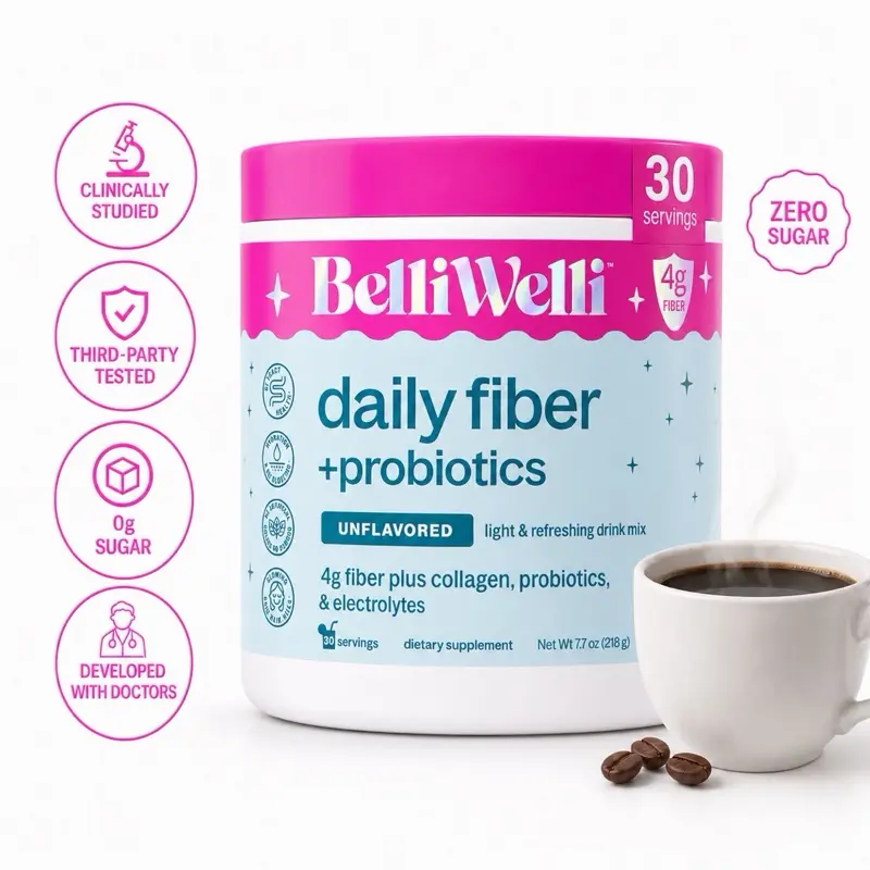 BelliWelli Daily Fiber ZERO SUGAR + Probiotics + Collagen - (30 Servings) Healthy Supplement BelliWelli Daily Fiber ZERO SUGAR + Probiotics + Collagen - (30 Servings) Healthy Supplement